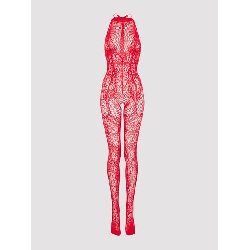 Lovehoney Plus Size Red Lace Crotchless Basque Bodystocking