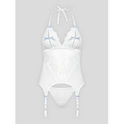 Image of Lovehoney Plus Size Peek-a-Boo White Lace Merry Widow Bustier Set