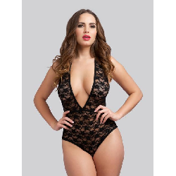 Image of Lovehoney Crotchless Deep Plunge Black Lace Teddy