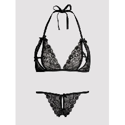 Image of Lovehoney Lace Peek-a-Boo Bra and Crotchless G-String