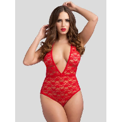 Lovehoney Crotchless Deep Plunge Red Lace Teddy
