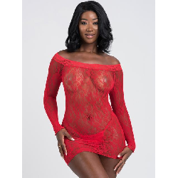 Image of Lovehoney Off the Shoulder Red Lace Mini Dress