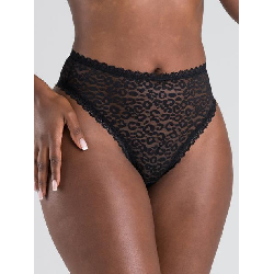 Image of Lovehoney Black High-Waisted Leopard Lace Thong