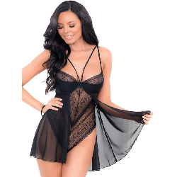 Escante Underwired Black Lace and Mesh Teddy