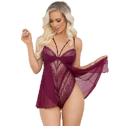 Image of Escante Wine Lace and Mesh Underwired Teddy