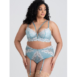 Image of Lovehoney Plus Size Parisienne Luxe Soft Aqua Longline Bra and Crotchless Thong