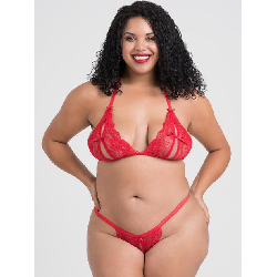 Lovehoney Plus Size Red Peek-a-Boo Bra and Crotchless G-String Set