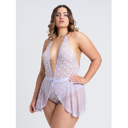 Image of Lovehoney Plus Size Peony Lilac Sheer Mesh and Lace Crotchless Teddy