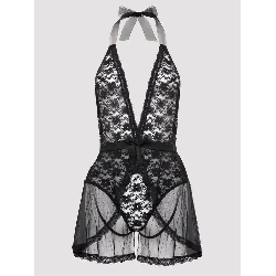 Lovehoney Peony Black Sheer Mesh and Lace Crotchless Teddy