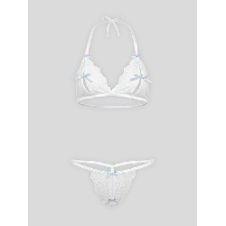 Image of Lovehoney Plus Size Peek-a-Boo White Lace Bra and Crotchless G-String
