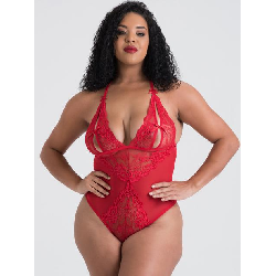 Image of Lovehoney Plus Size Peek-a-Boo Red Lace Teddy