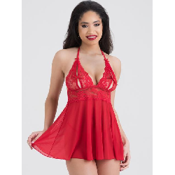 Image of Lovehoney Peek-a-Boo Red Lace Babydoll Set